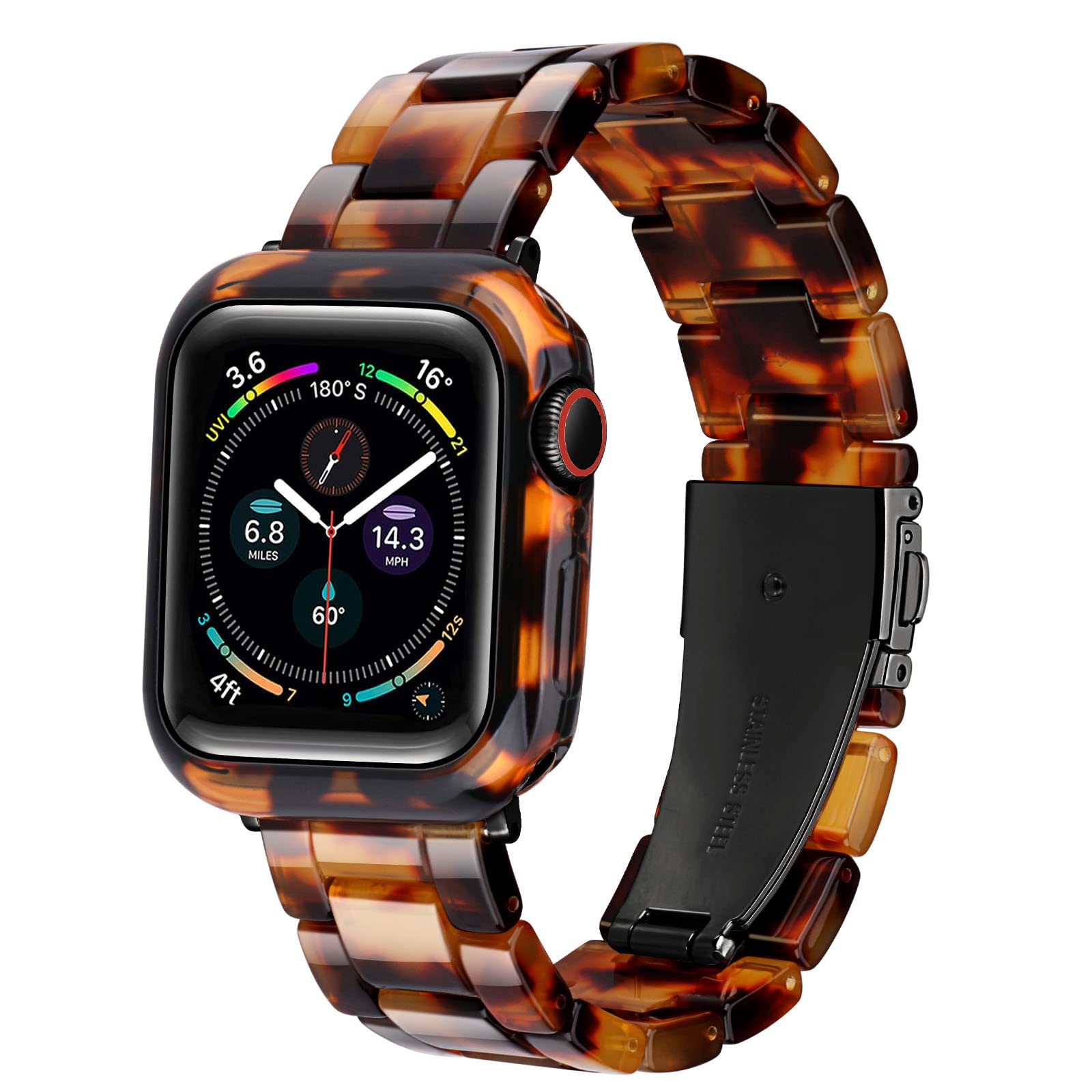 Ayeger compatible Apple Watch Ultra Band with Bumper(No screen protector) 49mm Resin Wristband Strap for iWatch(Black Tortoise1,