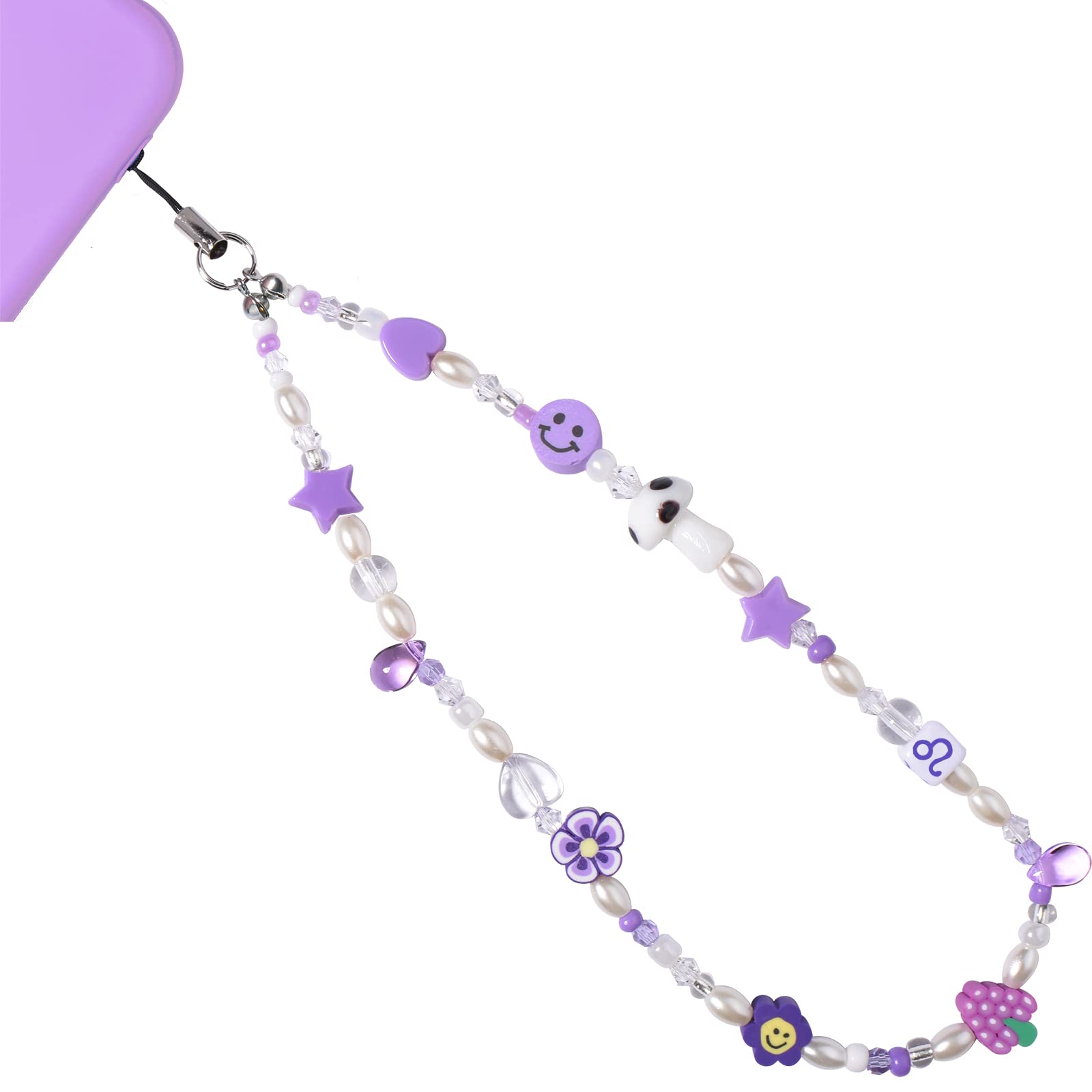 AULSIEY Beaded Phone charms Strap Purple Phone charm chain cute