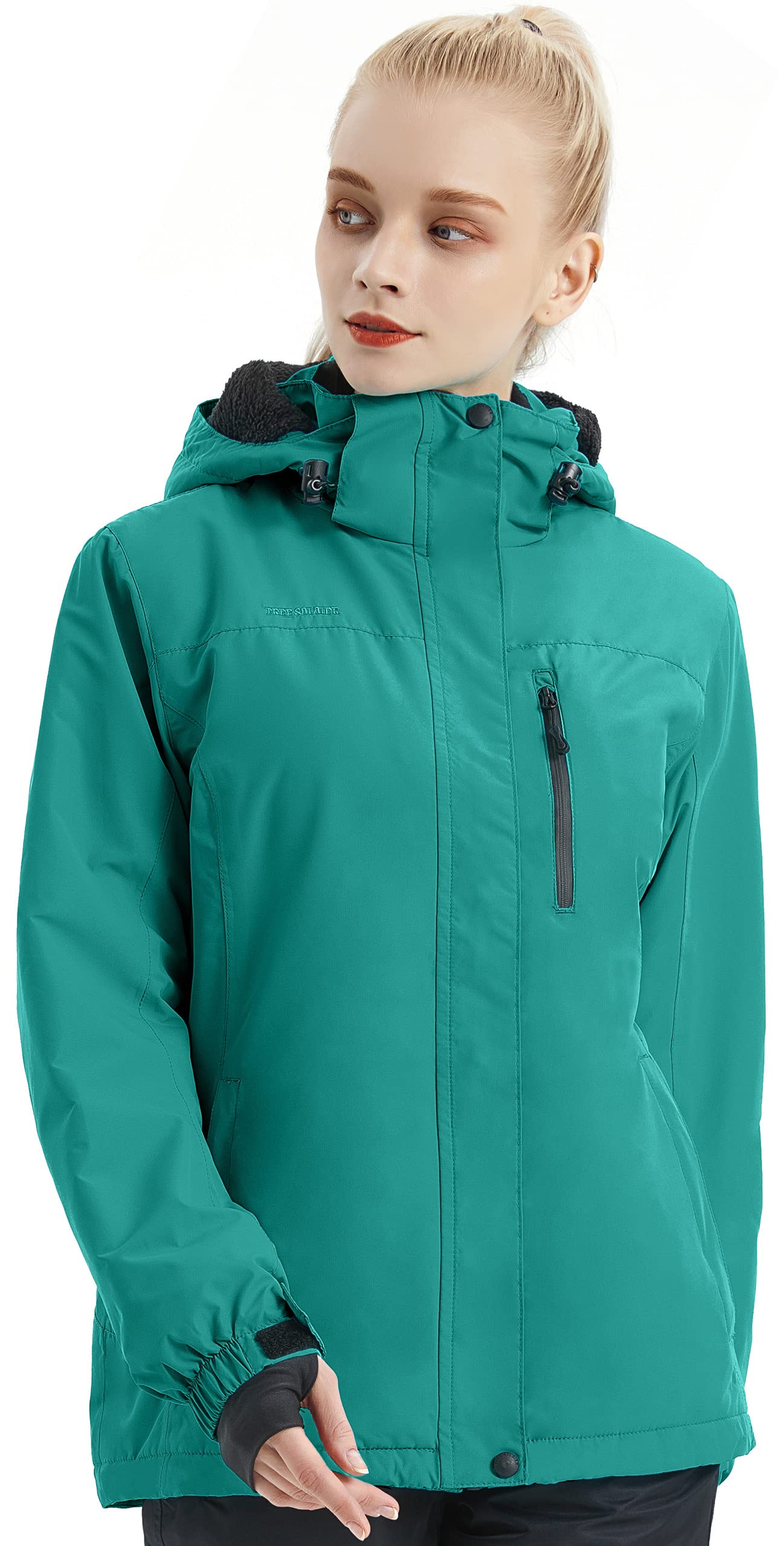 FREE SOLDIER Womens Waterproof Ski Snow Jacket Fleece Lined Warm Winter Rain Jacket with Hood Fully Taped Seams(Lake Blue,M)