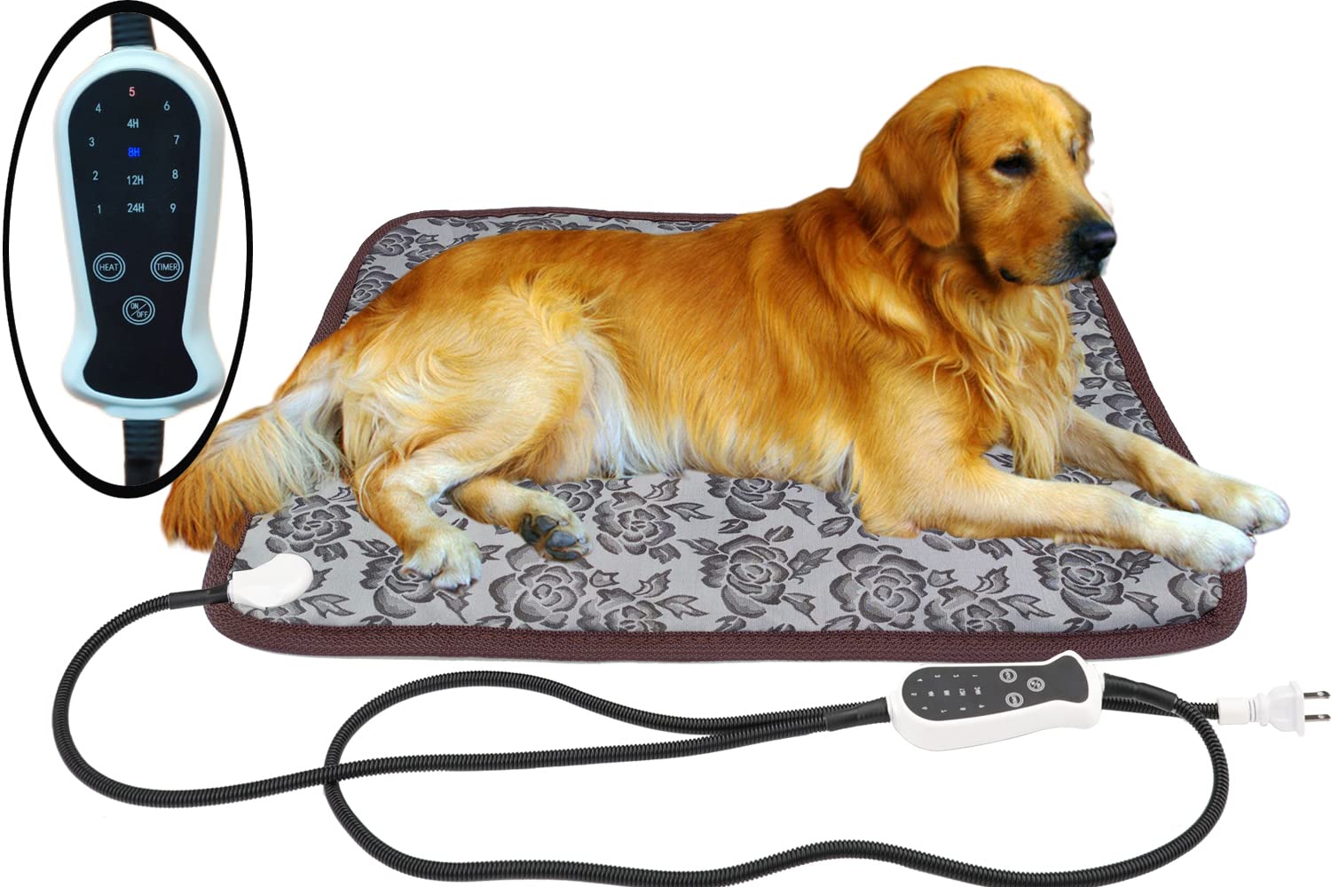 DEOMAN Pet Heating Pad for Large Dogs cat Heating pad Heated Dog Bed Electric  Dog Heating pad with Timer Adjustable Warming Mat,chew Pr