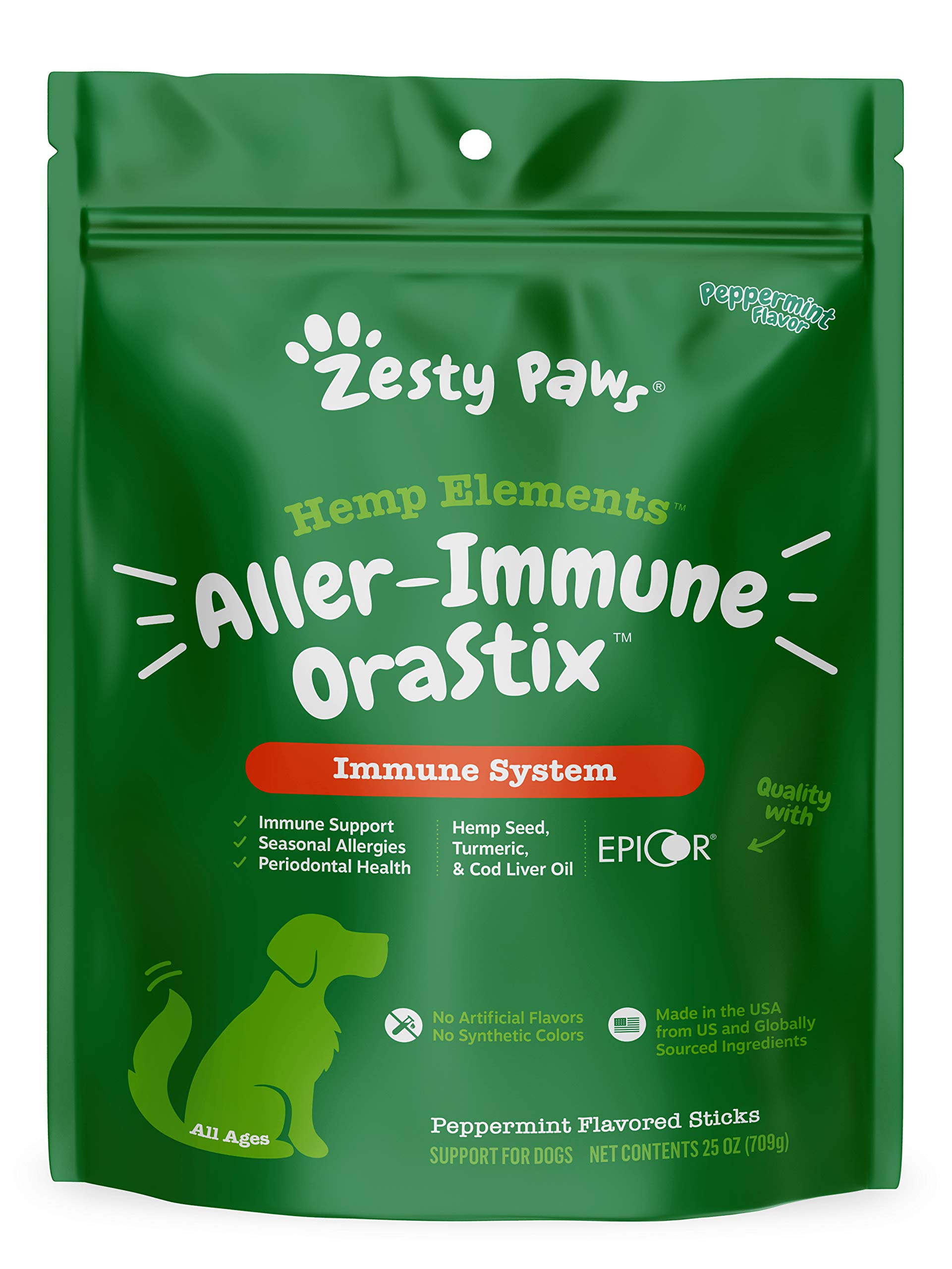 Zesty Paws OraStix for Dogs - Aller-Immune Sticks with Hemp Seed Turmeric Epicor Fish Oil Supports Immune Function Seasonal Alle