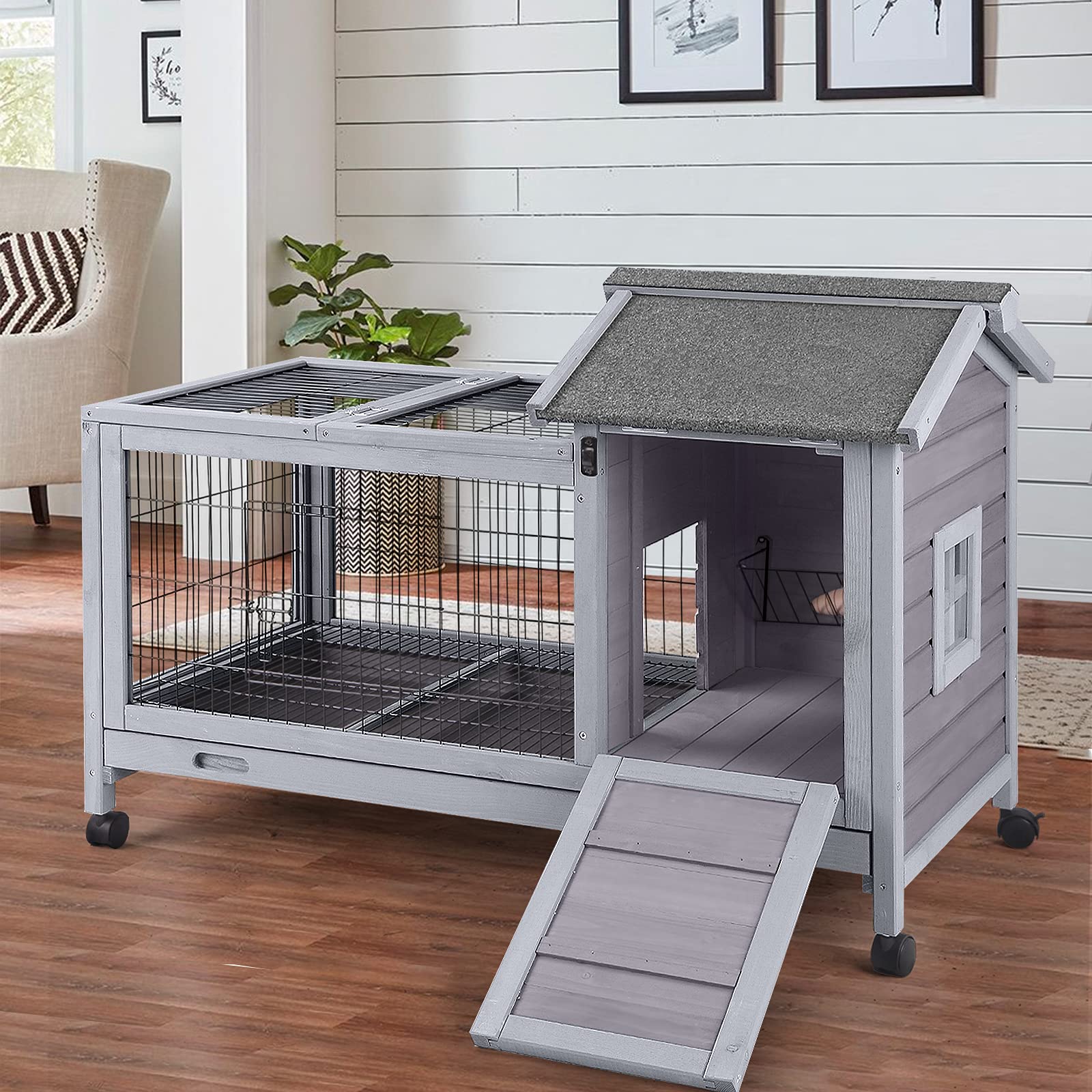 Aivituvin Rabbit Hutch Indoor Bunny cage Outdoor Rabbit House