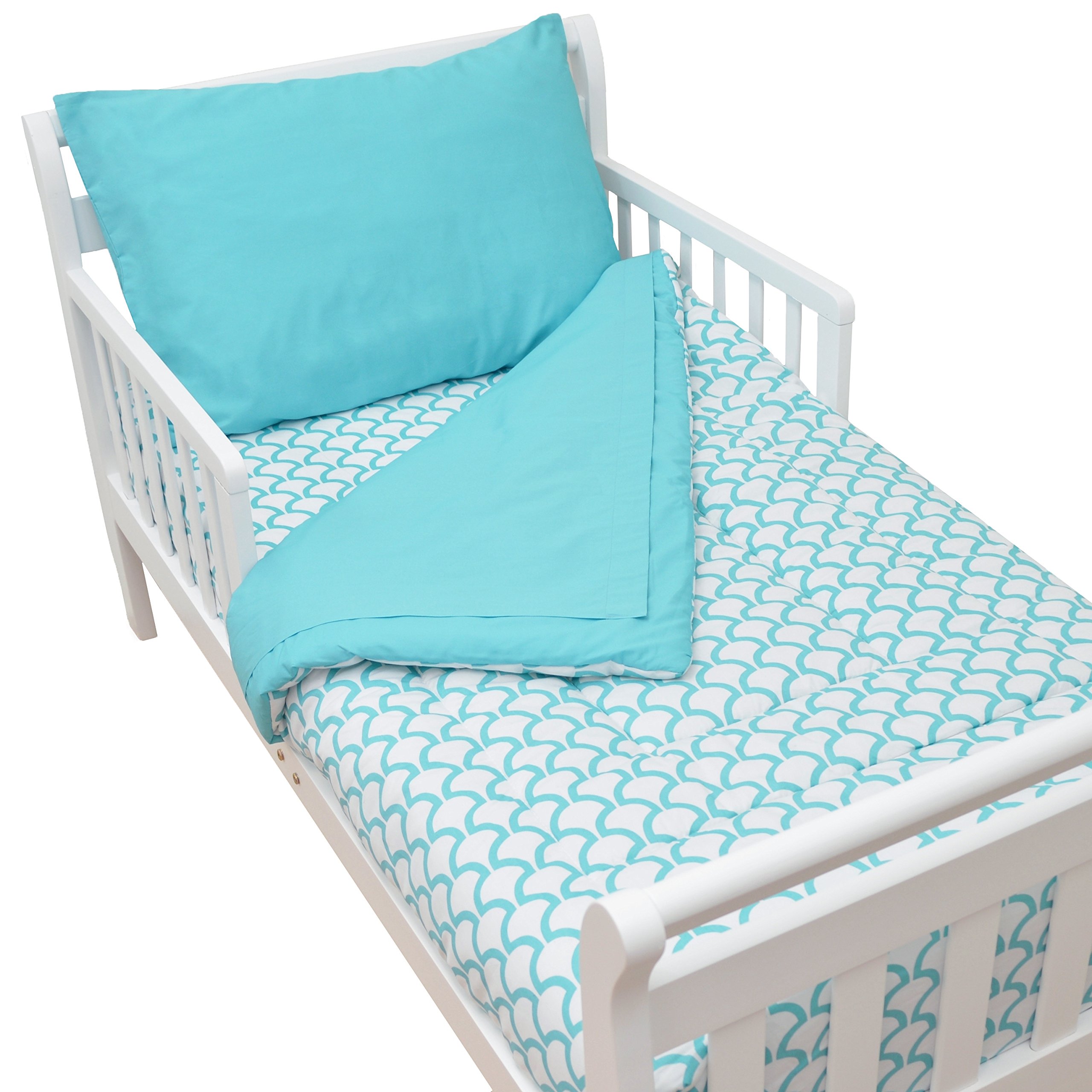 American Baby company 100 cotton Percale 4 Piece Toddler Bedding Set, Aqua Waves, for Boys girls