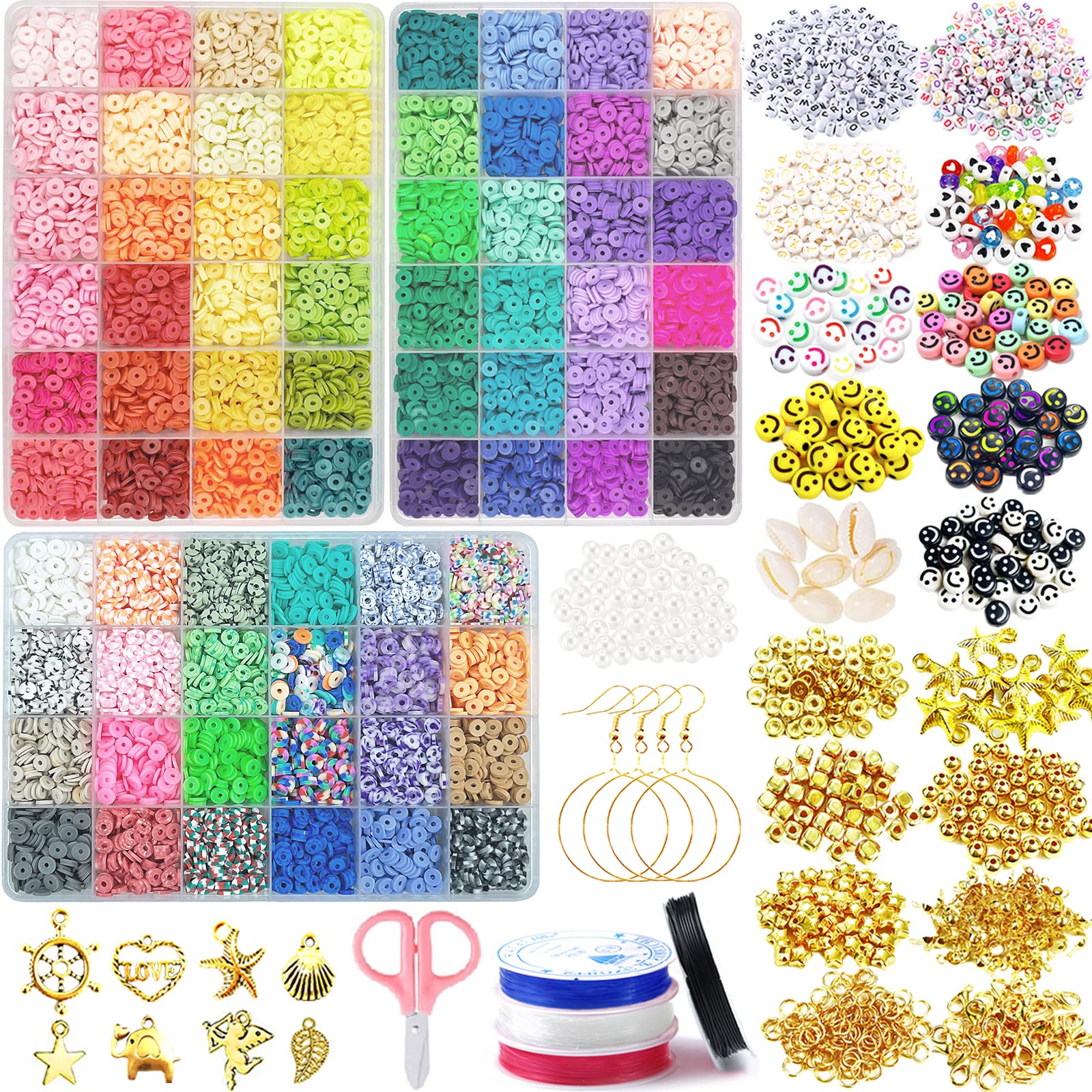 pmbqifay 72 colors clay Beads for Bracelets Making, 12460pcs clay Bead Kit,  Polymer clay Beads Heishi Beads Flat Beads for DIY Bracelets