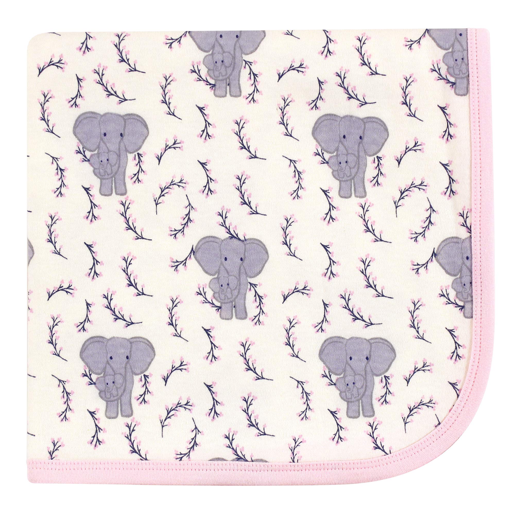 Touched by Nature Unisex Baby Organic cotton Swaddle, Receiving and Multi-purpose Blanket, Pink Elephant, One Size