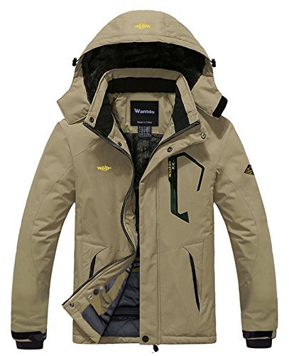 Wantdo Mens Waterproof Mountain Jacket Fleece Windproof Ski Jacket US XL Khaki XL