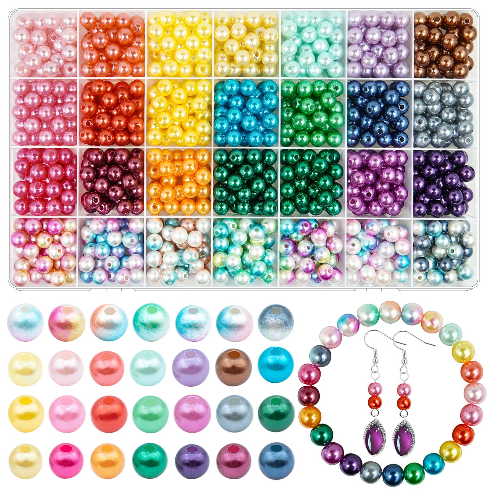 JHYlilia 900 Pcs 8MM Pearl Beads for Jewelry Making, 28 colors