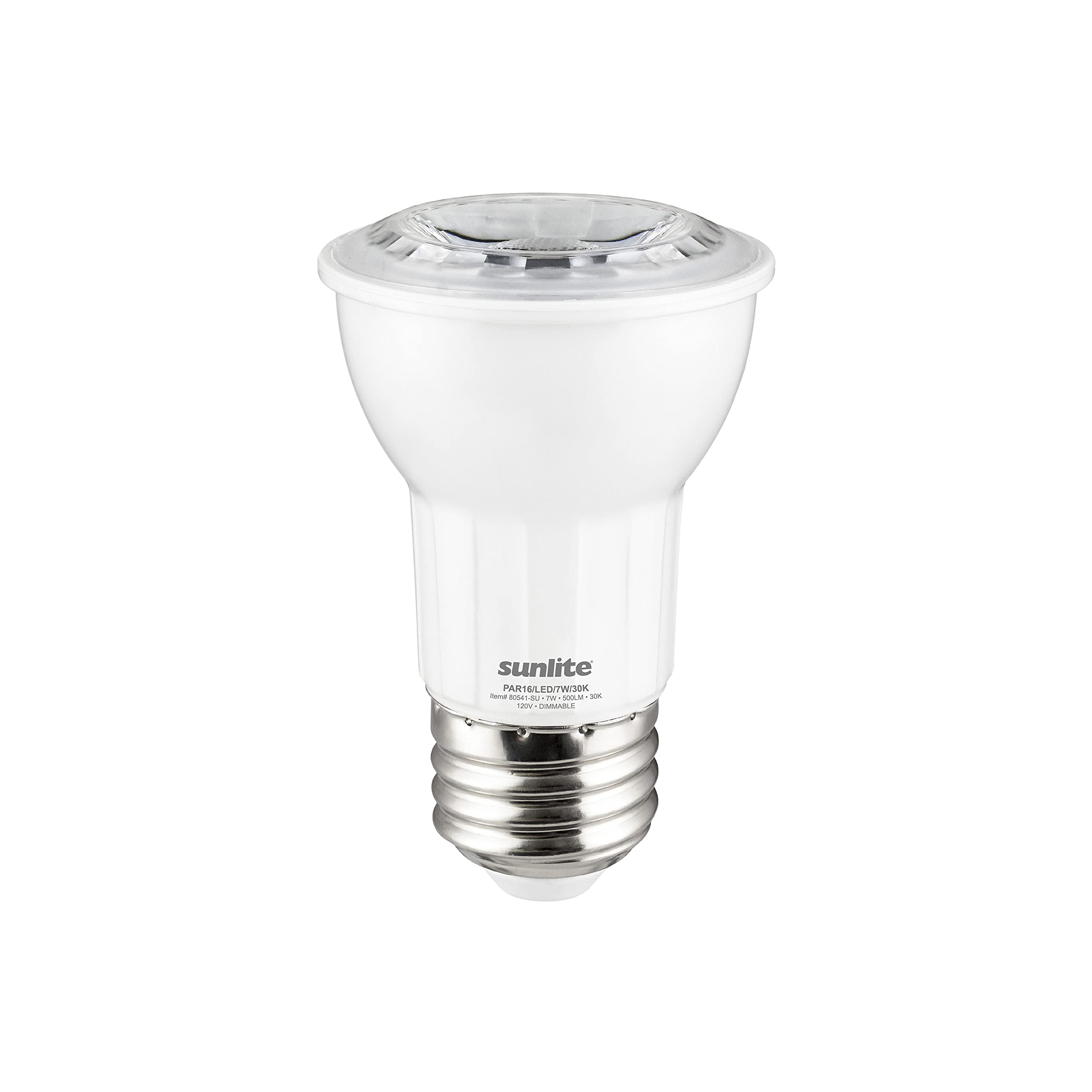 Sunlite 80541 LED PAR16 Long Neck Recessed Spotlight Bulb, 7 Watt, (75W Halogen Replacement), 500 Lumens, Medium (E26) Base, Dim