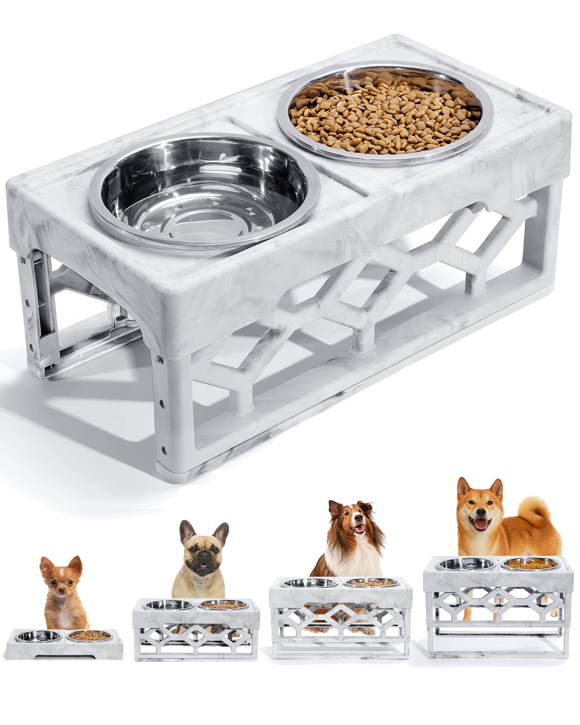 Averyday Small Elevated Spill Proof Dog Bowl with 2 Stainless Steel Dog Food Water Bowls, 4 Adjustable Heights 21, 56, 65, 72 of, Grey