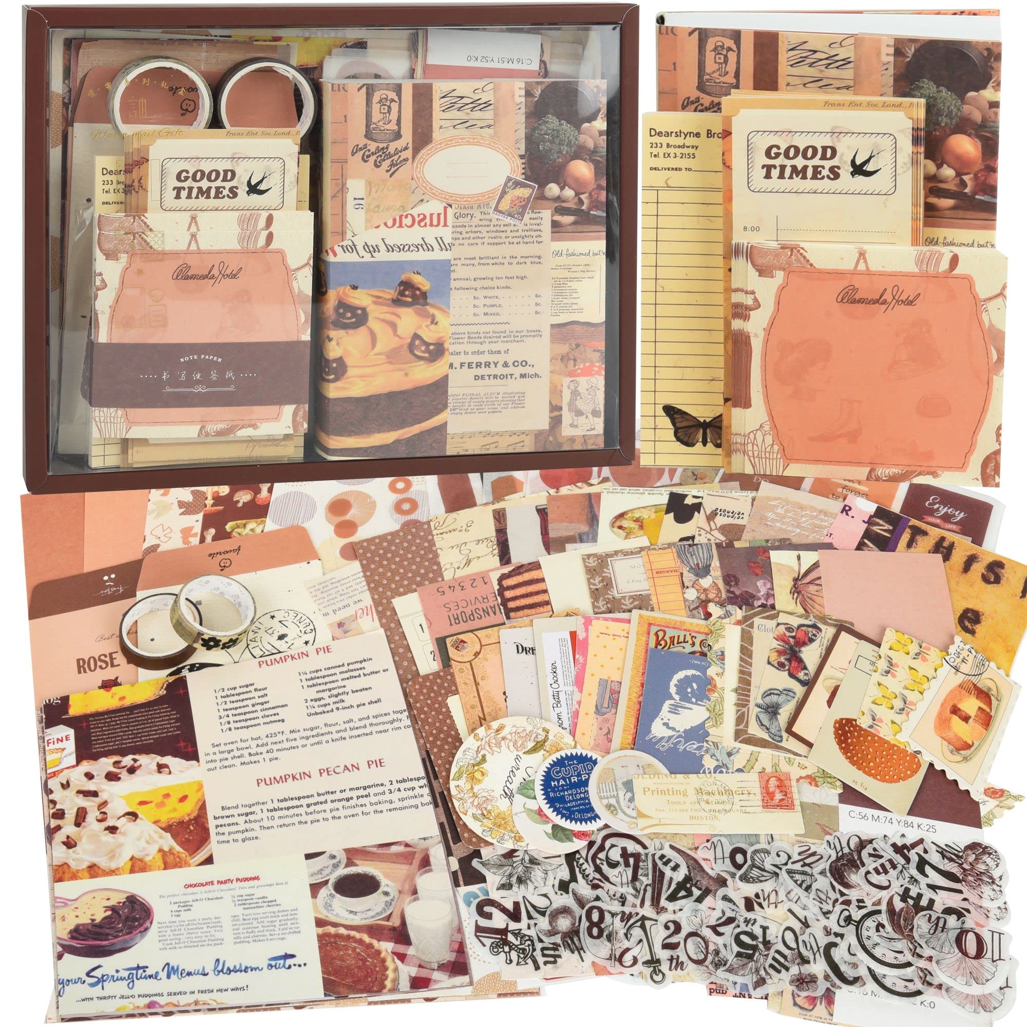 Ahmagen 348pcs Scrapbook Kit, Scrapbooking Supplies kit with Aesthetic Scrapbook Paper, Washi Stickers, Washi Tape, A6 Notebook Art Jour