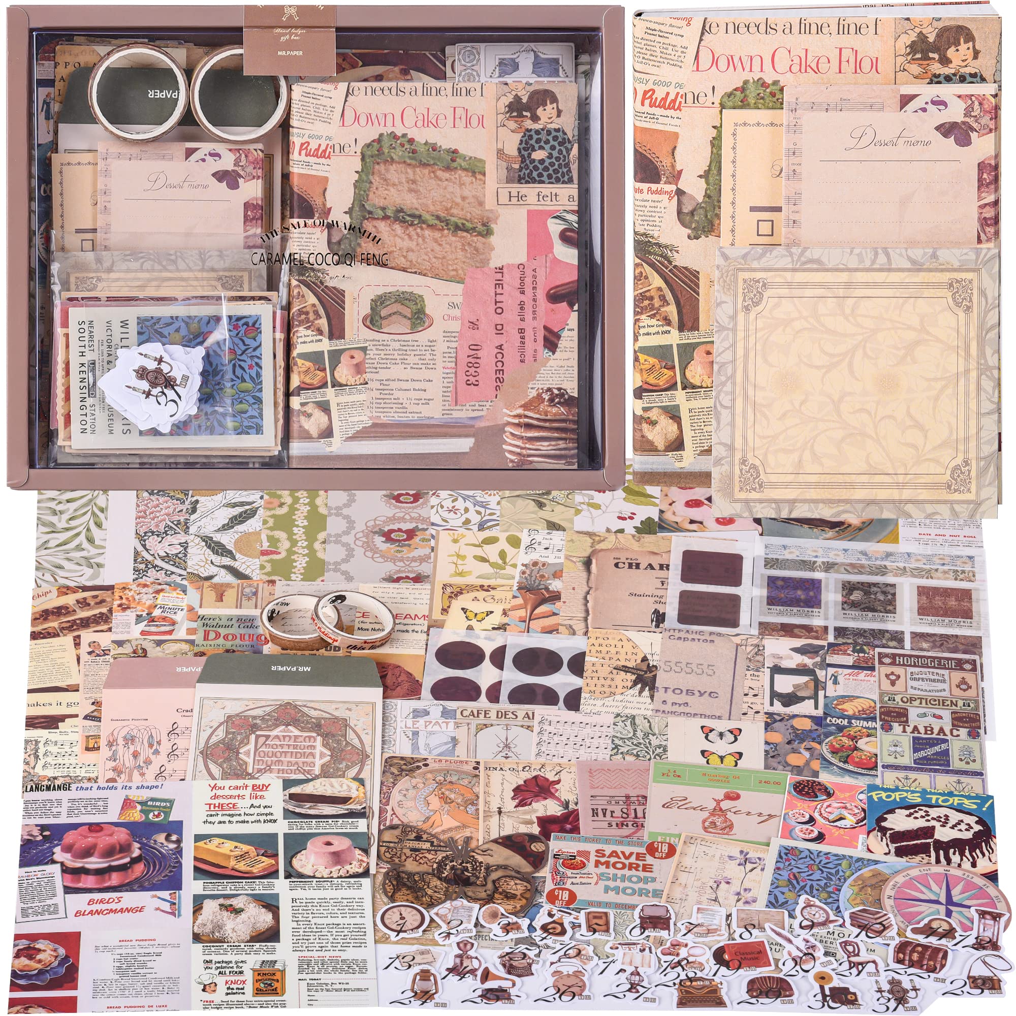 Ahmagen 348pcs Scrapbook Kit, Scrapbooking Supplies kit with Aesthetic  Scrapbook Paper, Washi Stickers, Washi Tape, A6 Notebook Art Jour
