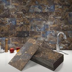 Art3d 32-Piece Peel and Stick Tile Backsplash for Kitchen Bathroom, 3in A 6in Stick on Subway Tile Rust Slate