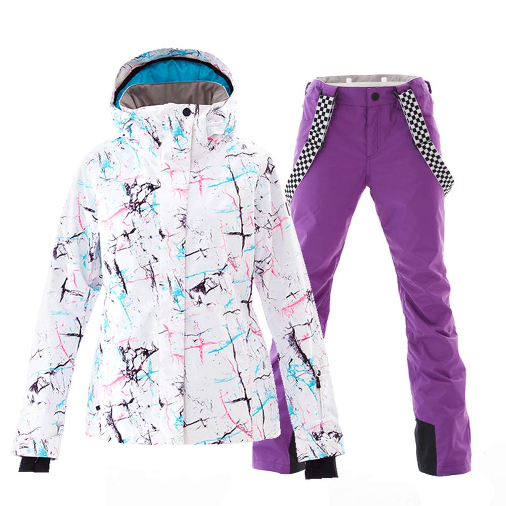 gS SNOWINg Womens Ski Jackets and Pants Set Windproof Waterproof Insulated Snowsuit Winter Warm Snowboarding Snow coat Purple L