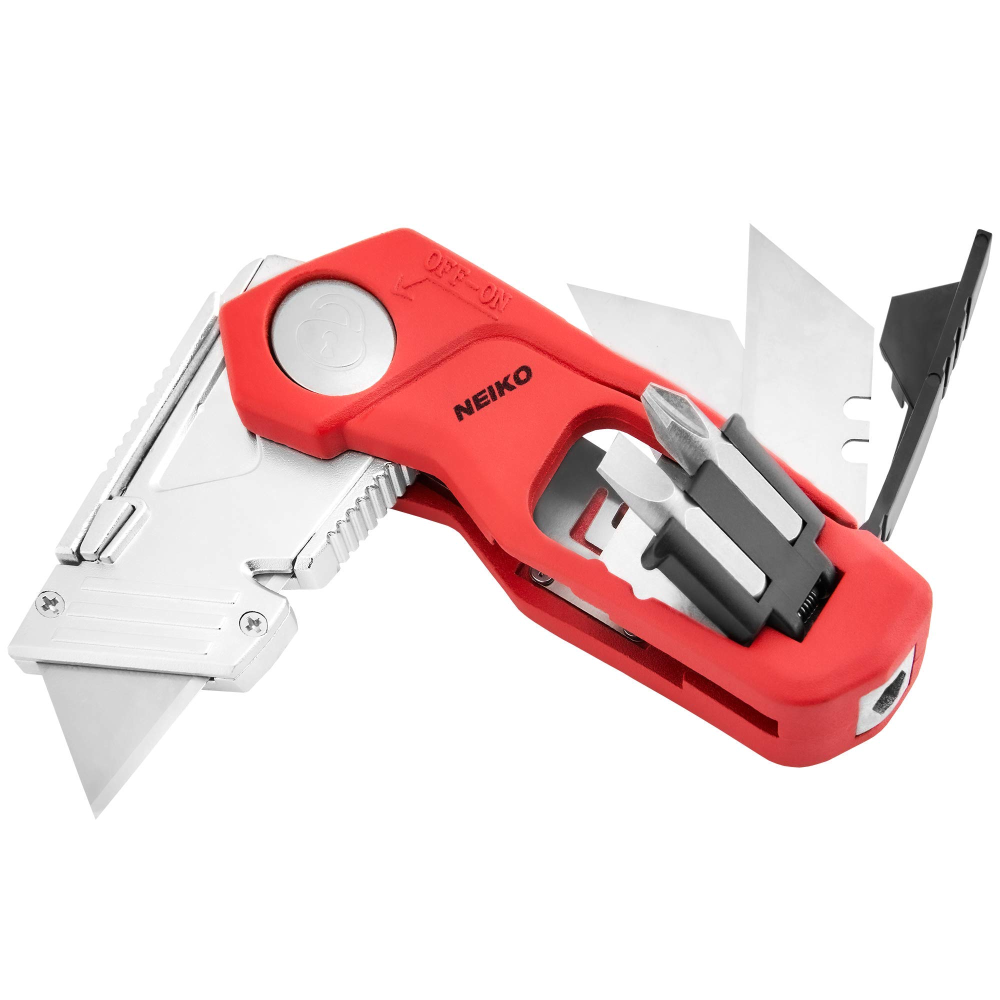 NEIKO 00678A 4-In-1 Folding Utility Knife Box cutter Knives Wire Stripper, Tool Hex Bit Holder Utility Work Knife Bit Storage, c
