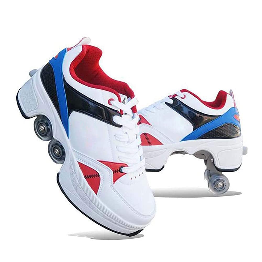 wedsf Double-Row Deform Wheel Automatic Walking Shoes Invisible Deformation Roller Skate 2 in 1 Removable Pulley Skates Skating Parkou