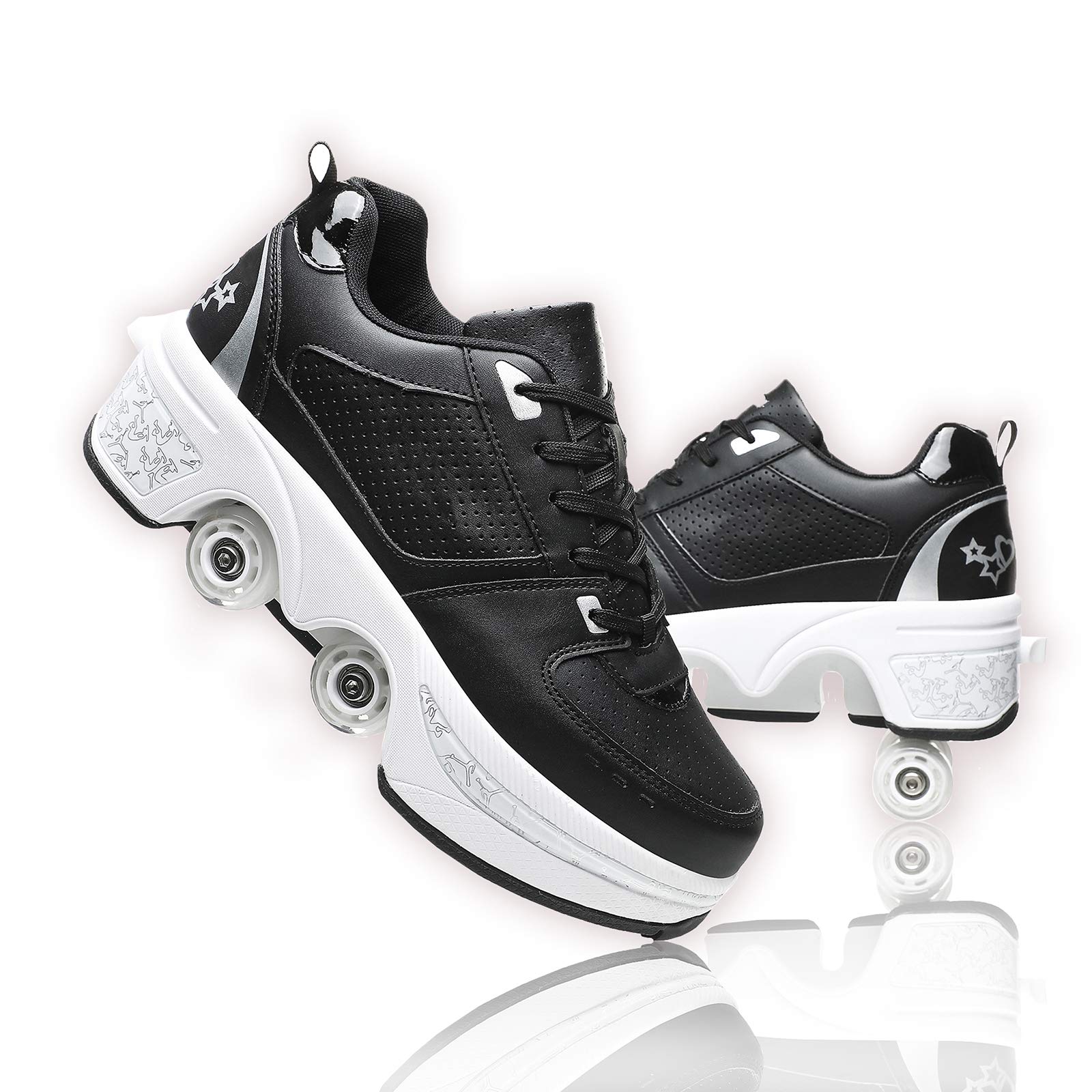 wedsf Double-Row Deform Wheel Automatic Walking Shoes Invisible Deformation Roller Skate 2 in 1 Removable Pulley Skates Skating Parkou