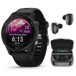 Wearable4U garmin Forerunner 255 Music gPS Running Smartwatch, Advanced Insights, Long-Lasting Battery, Black Black Earbuds Bund