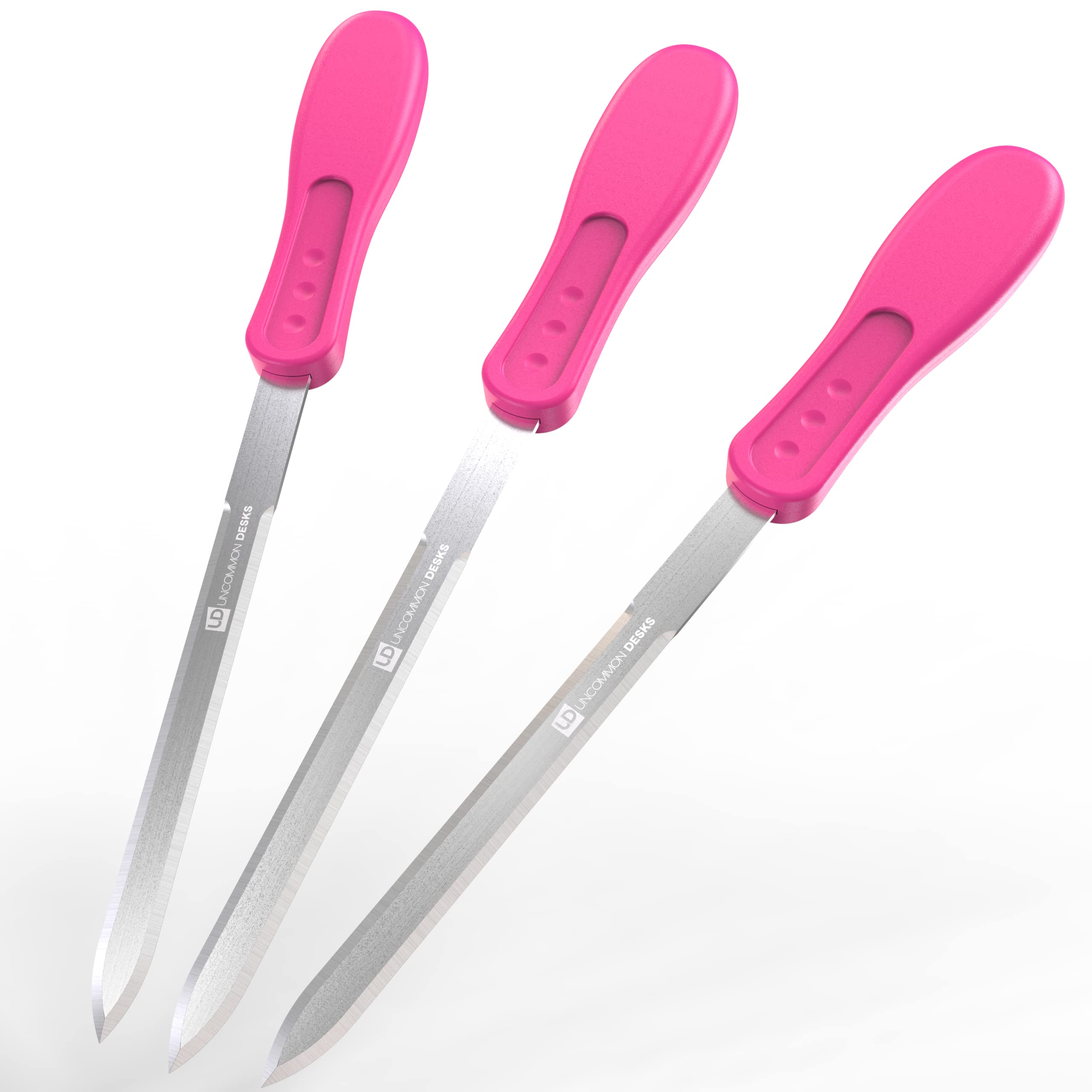 Uncommon Desks Office Letter Opener - Stainless Steel Knife-Edge Blade, Ergonomic grip Handle (Hot Pink, 3 Pieces)