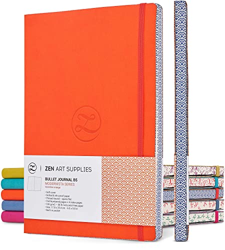 ZenArt Supplies Soft cover Large B5 Dotted Journal - Enjoy Bullet Journaling with a 7x10-inch, Non-Bleed Thick 120gsm Paper, Dot Journal in Oran