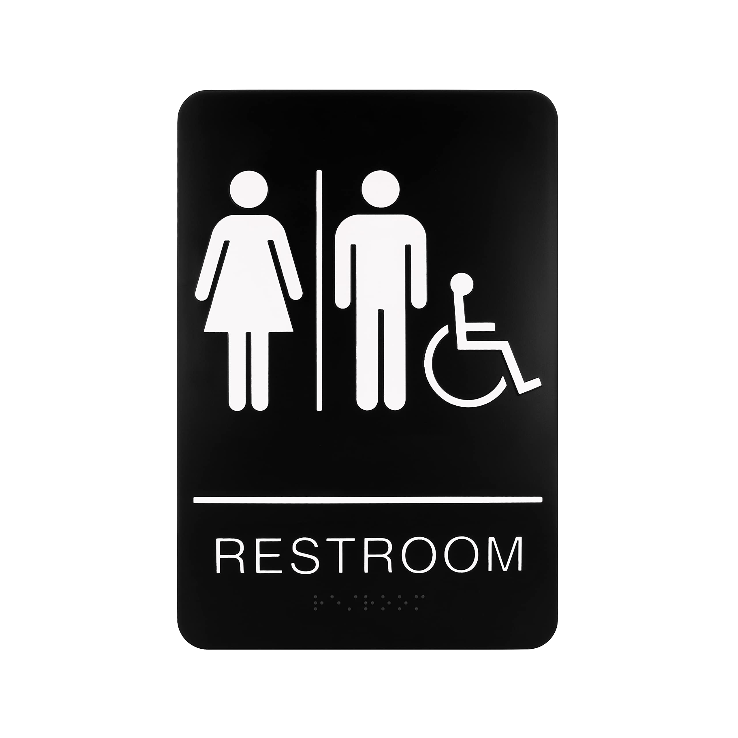 ExcelMark Restroom Sign for Business - ADA compliant Braille Bathroom Sign with Double Sided Tape to Secure Perfectly in Less Than a Minut