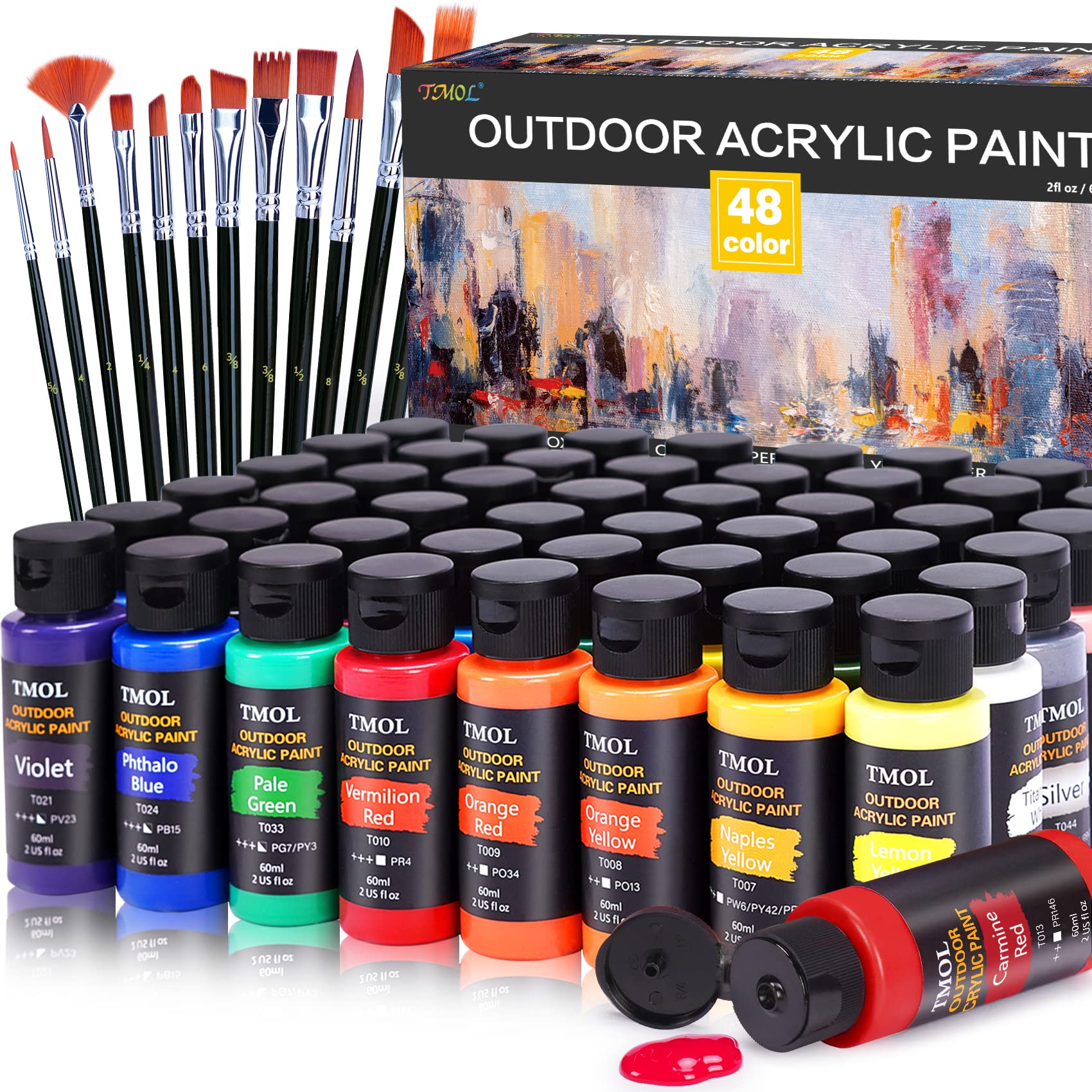 TMOL TM-outdoorpaint-48-60 Acrylic Paint Set, 48 colors Outdoor