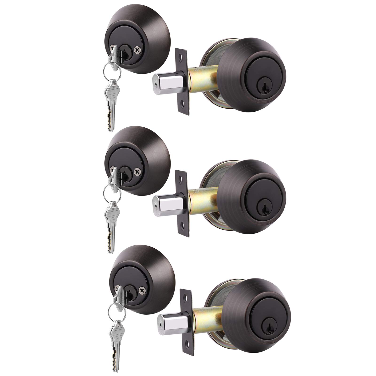 gobrico 3 Keyed Alike Double cylinder Deadbolts, ExteriorInterior Door Deadbolt Locks, Oil Rubbed Bronze Finished, with Same Key