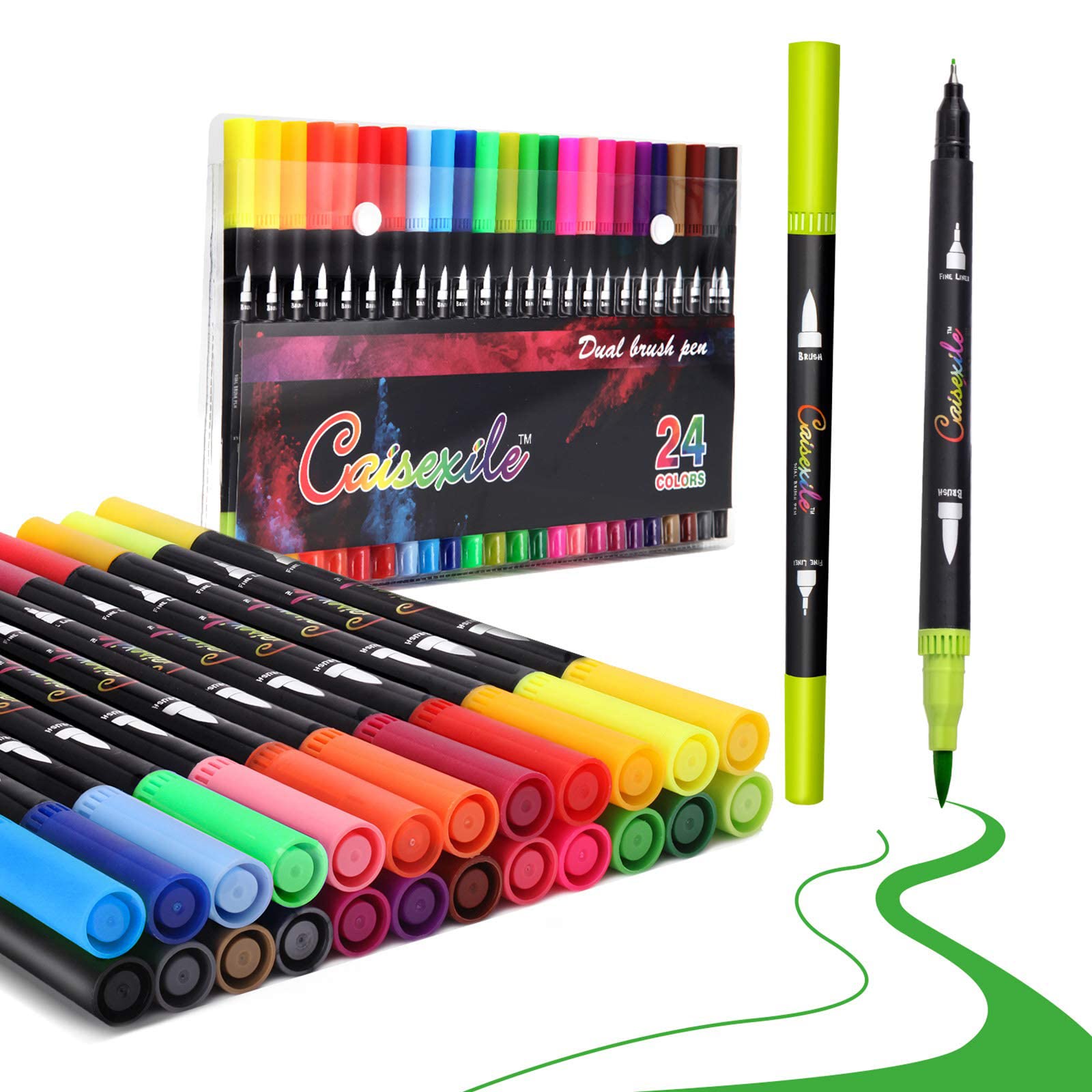 CAISEXILE cAISEXILE 24 colors Duo Tip Pen Art Markers, Artist Fine Brush  Tip Marker coloring Markers for Kids Adult coloring Book Journali