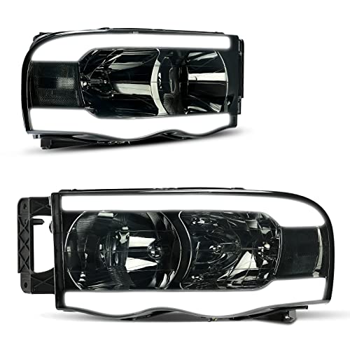AUTOSAVER88 LED Tube Headlights Assembly compatible with 2002-2005 Dodge Ram 15002003-2005 Dodge Ram 2500 3500 DRL Headlight Hea