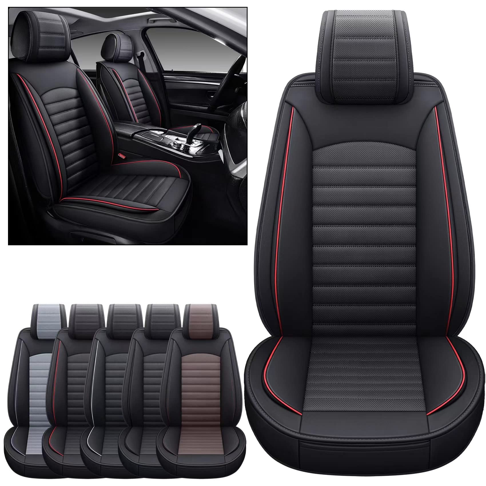 OMOKA AUTO car Seat covers with Waterproof Leather,Vehicle cushion cover for cars SUV Sedan Pick-up Truck Universal Fit Set for 