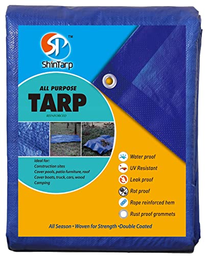 SP SHINTARP Blue polyethylene tarp cover -7mil , UV Protection, Tear Proof Tarpaulin, can be Used to cover a Variety of Occasion