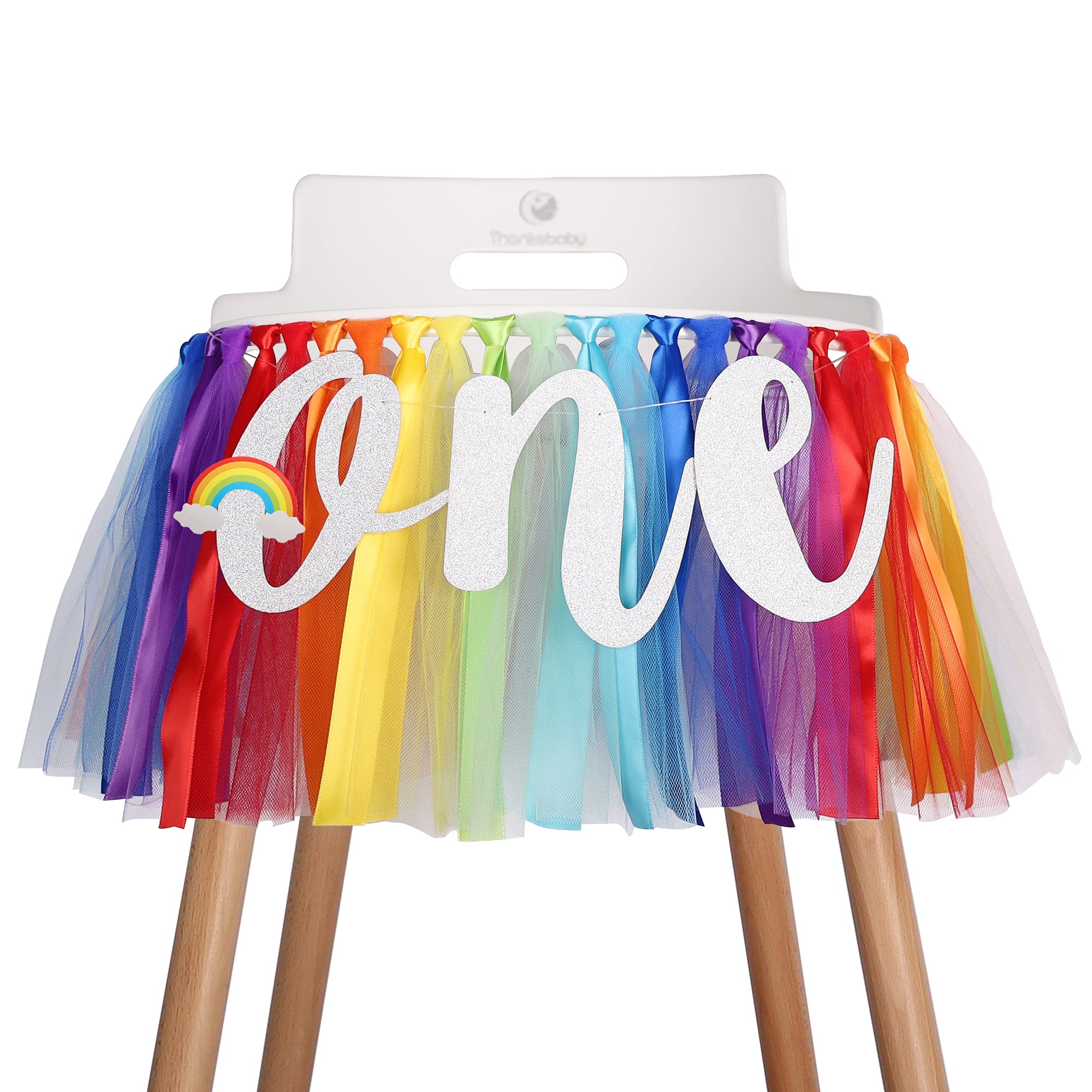 MIAUL Rainbow Highchair Banner Decoration for Baby - Party Theme Pull Flag, High Chair Fabric Garland, One First Birthday Banner, Phot