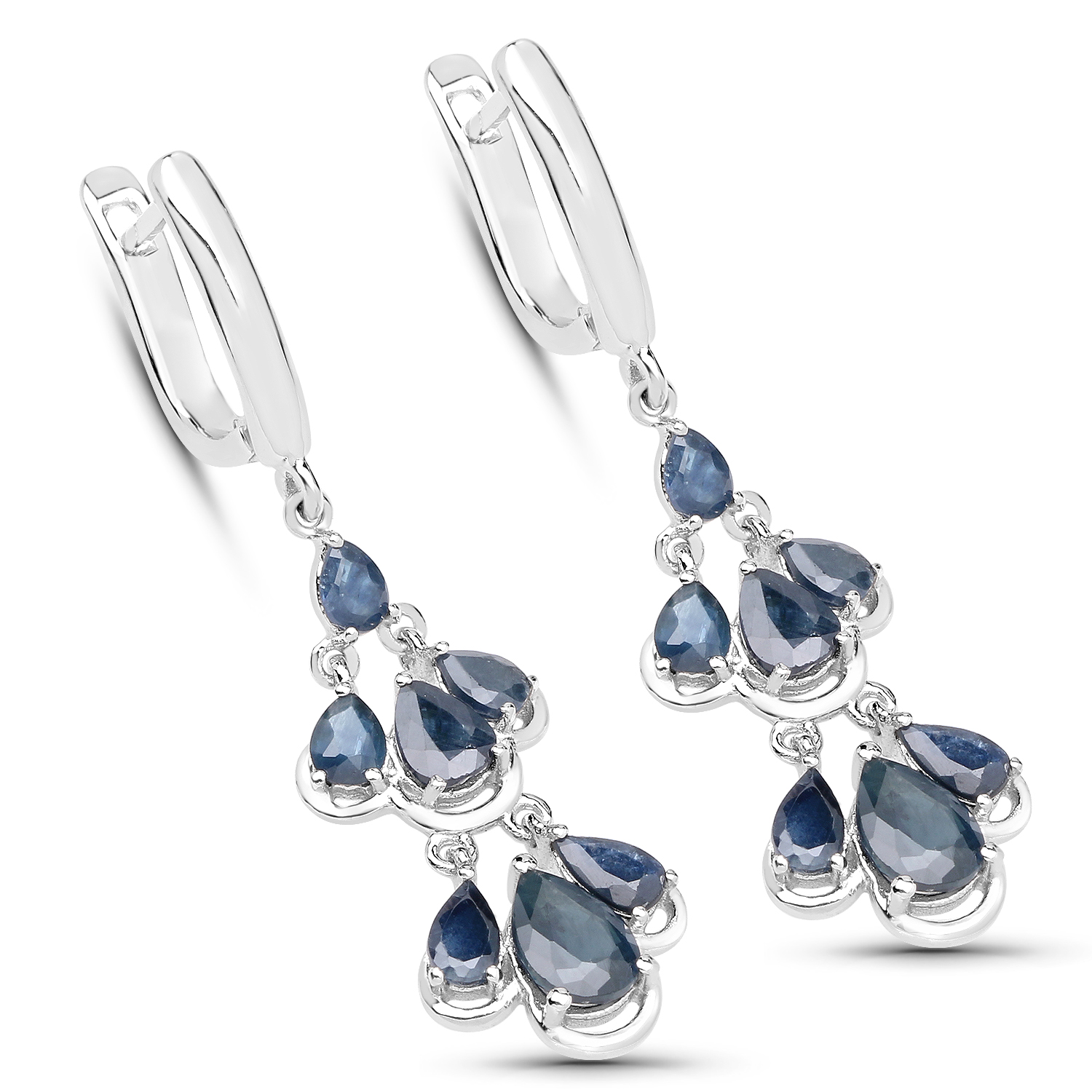 Quintessence Jewelry Blue Sapphire Pear/7x5mm - 2/1.60 ctw Natural Heat Treated E + Blue Sapphire Pear/5x4mm - 2/0.64 ctw Natural Heat Treated E + Bl