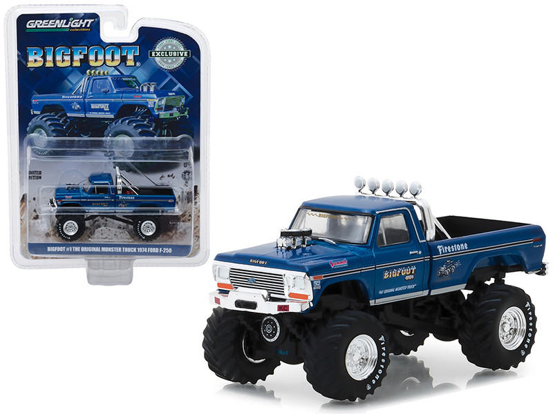 GreenLight 1974 Ford F-250 Monster Truck Bigfoot #1 Blue \The Original Monster Truck\" (1979) Hobby Exclusive 1/64 Diecast Model Car by Gre