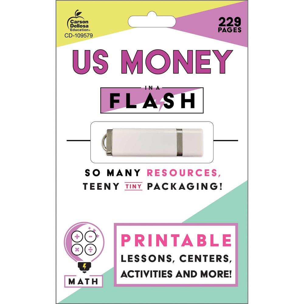 Carson Dellosa Education In A Flash US Money Instructional Resources-Flash Drive With Math Lessons, Journal, Templates, Posters, Charts, Games for Learni