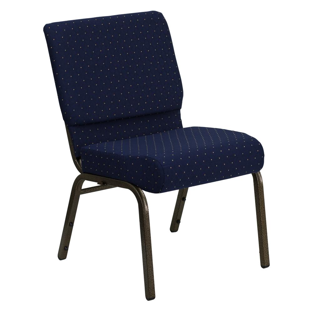 Flash Furniture HERCULES Series 21''W Stacking Church Chair in Navy Blue Dot Patterned Fabric - Gold Vein Frame