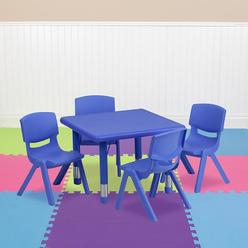 Flash Furniture YU-YCX-0023-2-SQR-TBL-BLUE-E-GG Flash Furniture Activity Table Set,Square,Blue,24" YU-YCX-0023-2-SQR-TBL-BLUE-E-