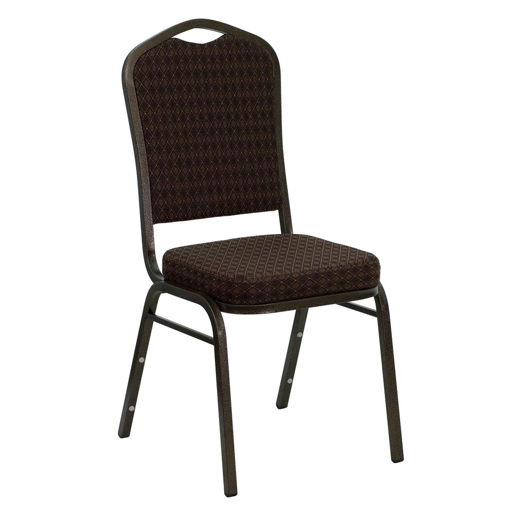 Flash Furniture HERCULES Series Crown Back Stacking Banquet Chair in Brown Patterned Fabric - Gold Vein Frame