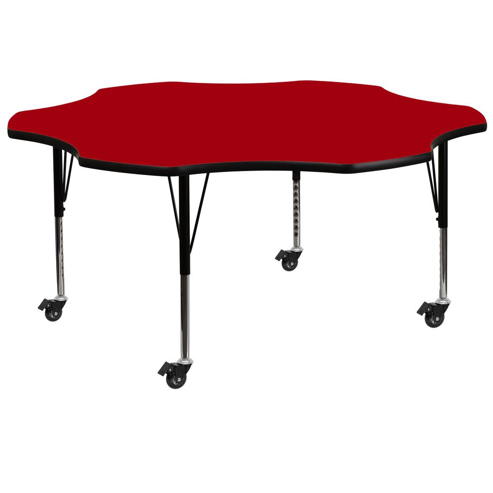 Flash Furniture XU-A60-FLR-RED-T-P-CAS-GG Flash Furniture Activity Table,Flower Shape,Red,60" XU-A60-FLR-RED-T-P-CAS-GG