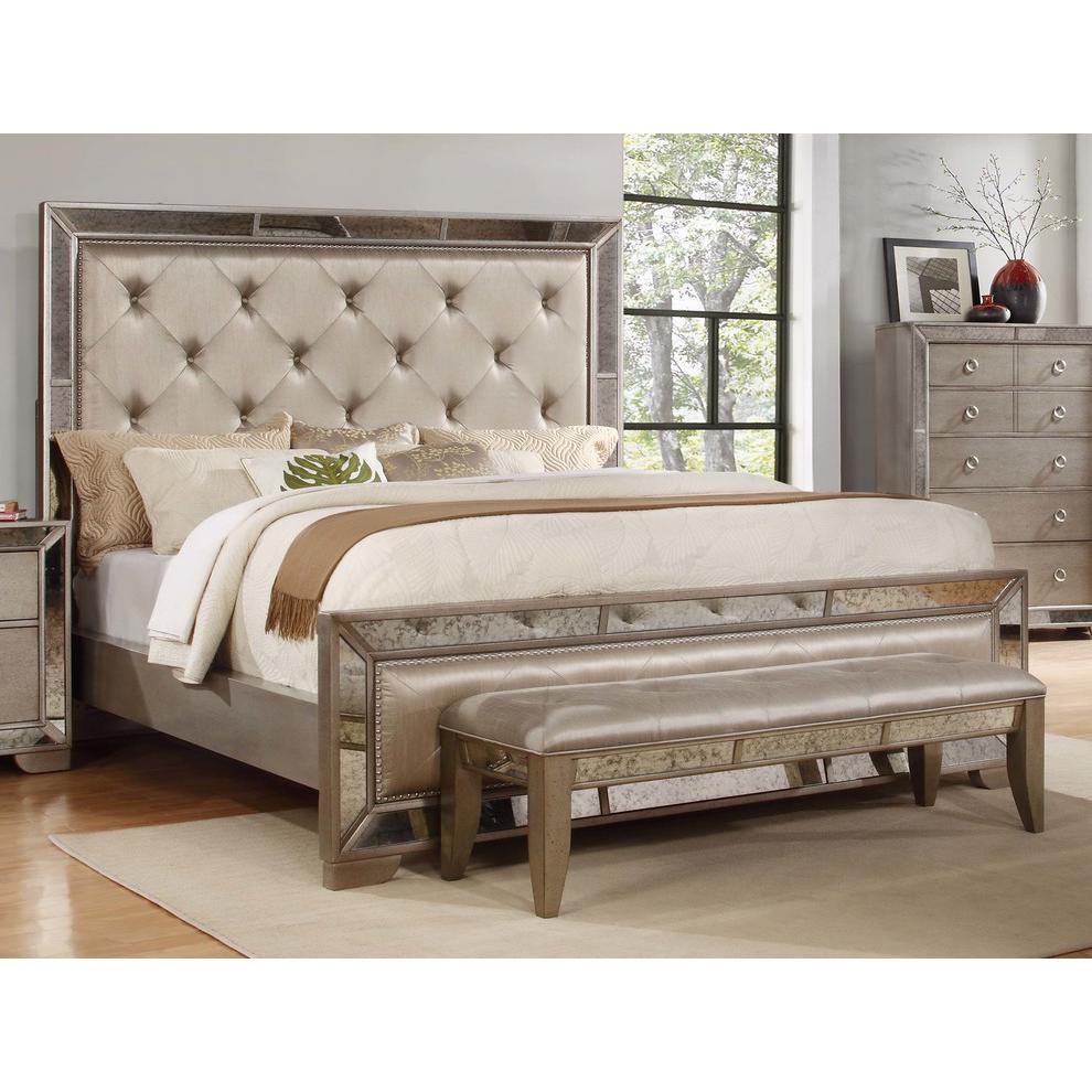 Best Master Furniture Best Master Ava Solid Wood Mirrored Cal King Bed in Silver Bronze