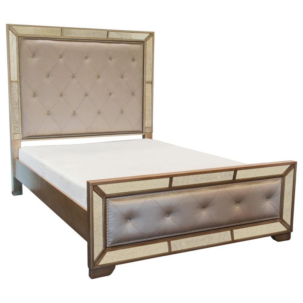 Best Master Furniture Best Master Ava Solid Wood Mirrored Cal King Bed in Silver Bronze