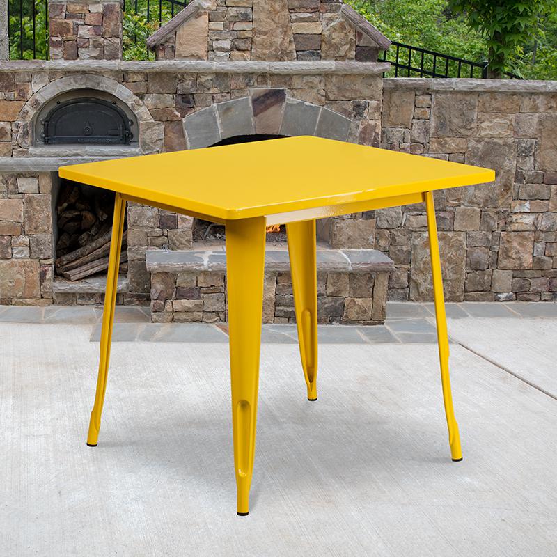 Flash Furniture ET-CT002-1-YL-GG Square Yellow Metal Indoor Table- 31.5 in.