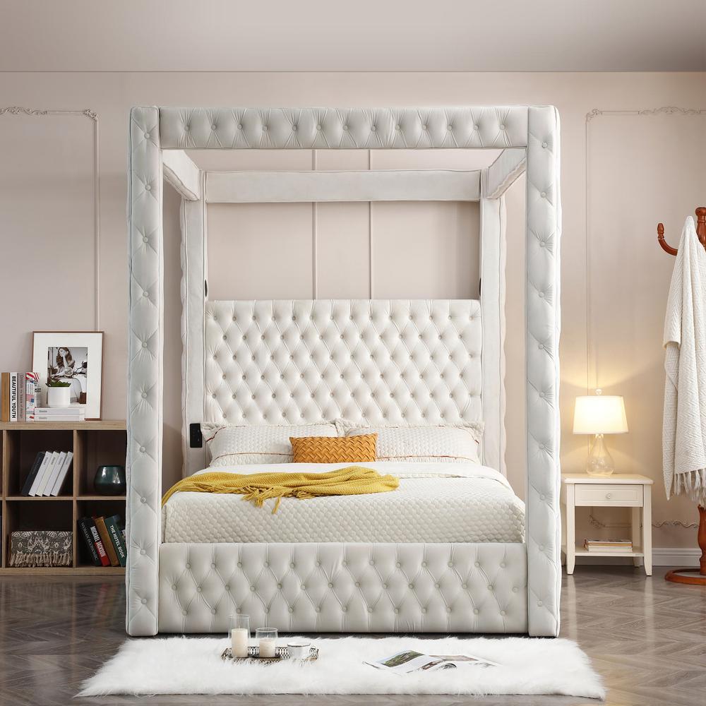 Better Homes Dream Luxurious Velvet Canopy Bed with Speaker & USB Connection