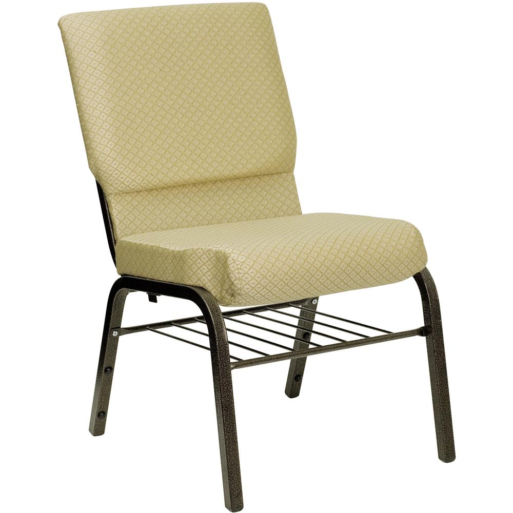 Flash Furniture HERCULES Series 18.5''W Church Chair in Beige Patterned Fabric with Book Rack - Gold Vein Frame