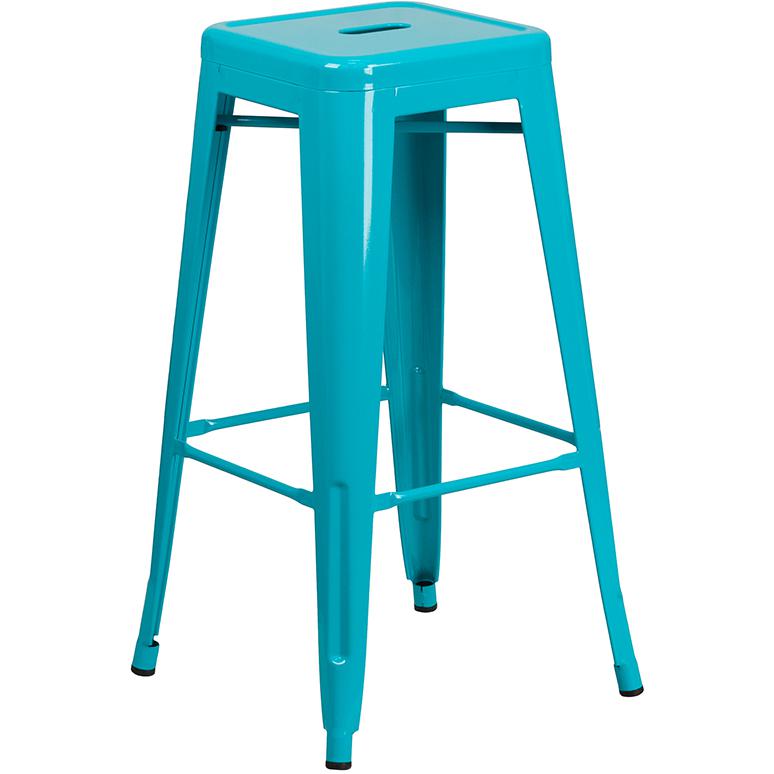Flash Furniture Commercial Grade 30" High Backless Crystal Teal-Blue Indoor-Outdoor Barstool