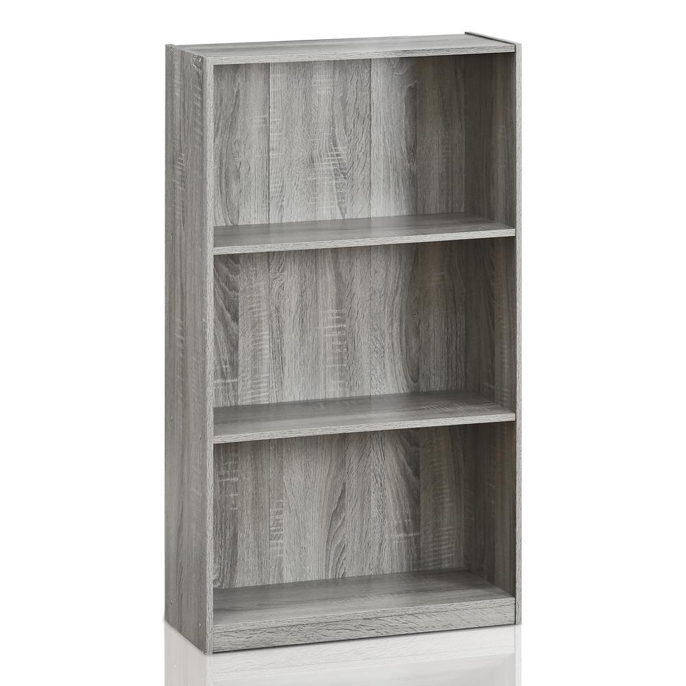 Furinno Basic 3-Tier Bookcase Storage Shelves, French Oak Grey, 99736GYW