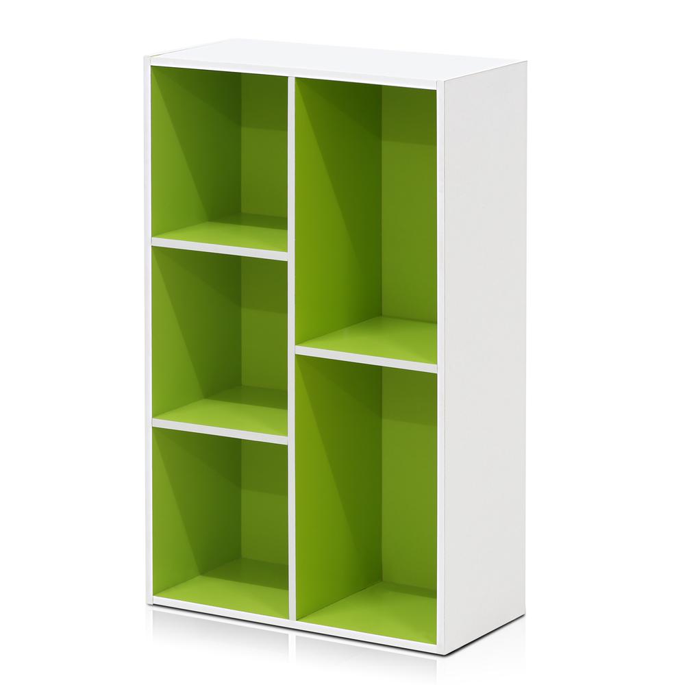 Furinno Luder 5-Cube Reversible Open Shelf, White/Green