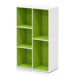 FURINNO 11069WH-GR 5-Cube Reversible Open Shelf, White & Green