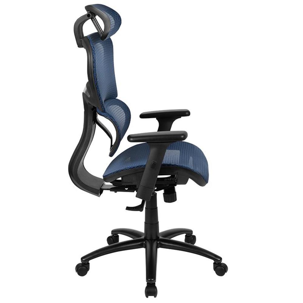 Flash Furniture Ergonomic Mesh Office Chair with 2-to-1 Synchro-Tilt, Adjustable Headrest, Lumbar Support, and Adjustable Pivot Arms in Blue