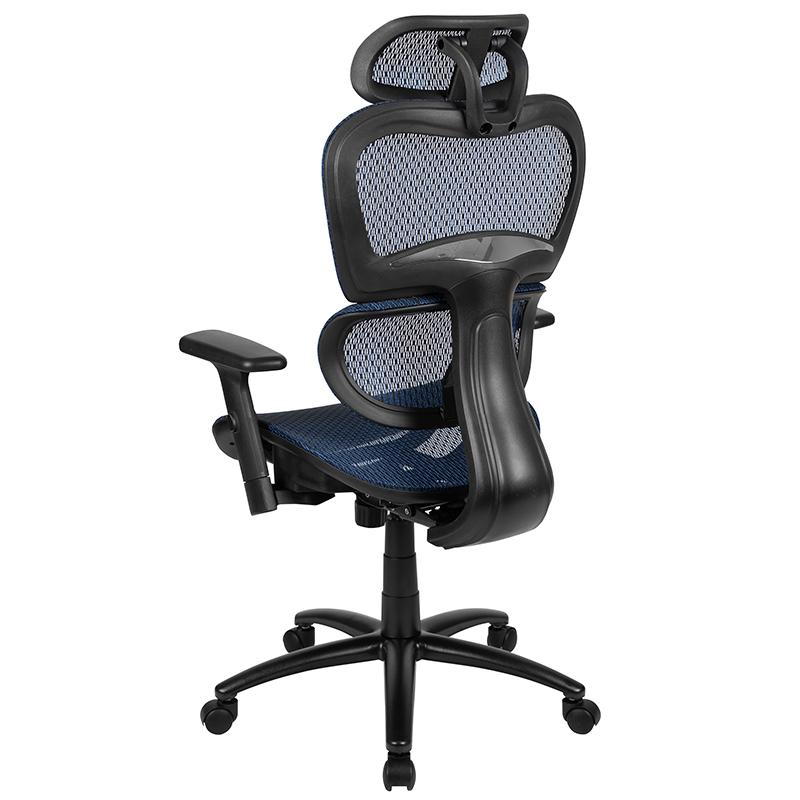 Flash Furniture Ergonomic Mesh Office Chair with 2-to-1 Synchro-Tilt, Adjustable Headrest, Lumbar Support, and Adjustable Pivot Arms in Blue