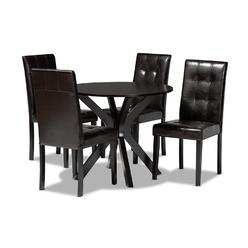 Wholesale Interiors Marie-Dark Brown-5PC Dining Set Baxton Studio Marie Modern & Contemporary Dark Brown Faux Leather Upholstered & Dark Brown Finis